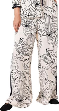 Mint Velvet Floral Print Wide Satin Trousers in Cream at Nordstrom, Size X-Large