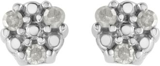 House of Brilliance 925 Sterling Silver 1/10 cttw Prong Set Round-Cut Trio Diamond Stud Earrings
