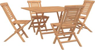 vidaXL Conjunto De Jard&iacute;n 5 Uds. Marr&oacute;n Madera De Teca Maciza Vidaxl