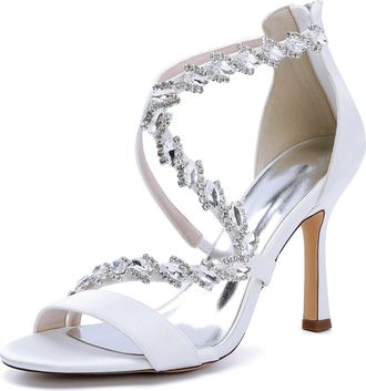 Generic Womens Wedding Bridal High Heel Sandals Satin Stiletto Crystal Formal Evening Prom Party Dress Shoes 9.5Cm,White,10 UK