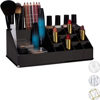 OEM Organizador De Cosm&eacute;ticos De Acr&iacute;lico Negro, Almacenamiento De Maquillaje, Organizador De Maquillaje De 16 Compartimentos, Soporte Para Labiales, Tall