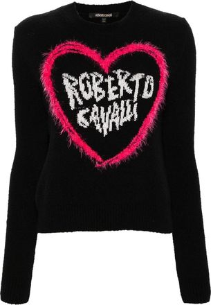 Roberto Cavalli logo intarsia-knit jumper - women - Polyamide/Viscose/Wool - L - Black