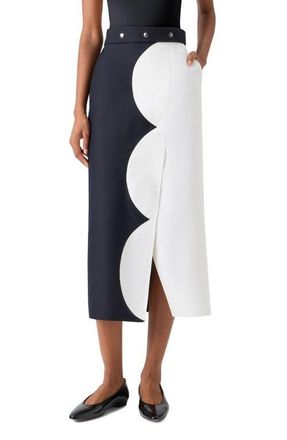 Akris Cloud Cotton & Silk Blend Midi Skirt in Black-Ecru at Nordstrom, Size 12