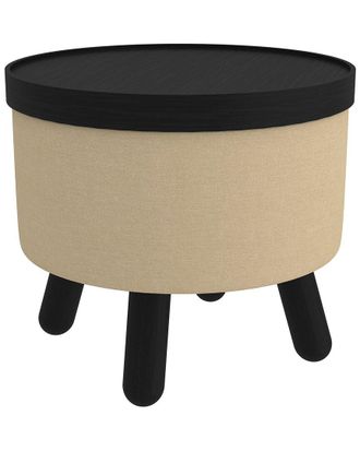 Worldwide Home Furnishings Mid-Century Modern Round Storage Ottoman With Tray