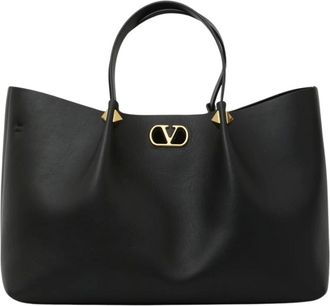 Valentino Tassen, Dames, Zwart, ONE Size, Leer, Large Tote VLogo Signature