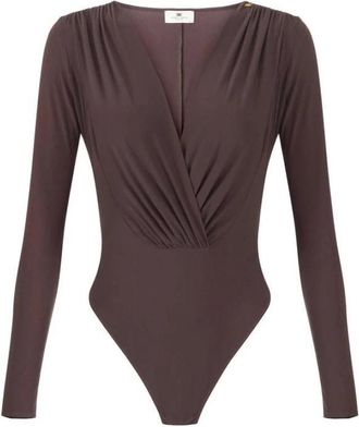 Elisabetta Franchi Stretch Georgette Bodysuit - Dames - Bodies - Bruin - M - Polyester - Tops