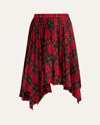 Alexander McQueen Asymmetric Tartan Pleated Midi Skirt