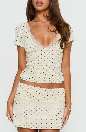 Princess Polly Amia Lace Trim Polka Dot V-Neck Top in Cream Polka Dot at Nordstrom, Size 12