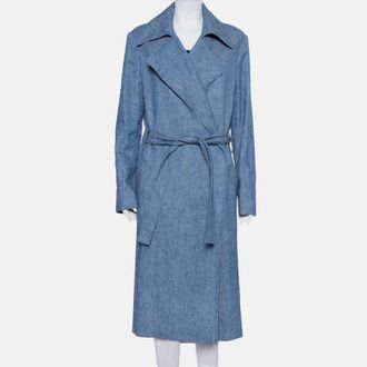 Msgm Blue Denim Tailored Belted Coat