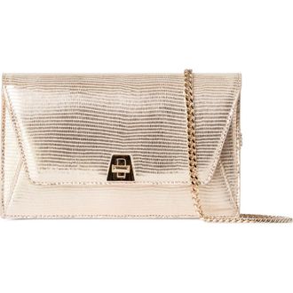 Akris Anouk Metallic Lizard Embossed Leather Crossbody Bag in Stucco Metallic at Nordstrom