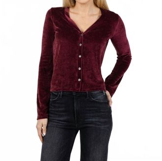Goldie London Velour Crush Cardigan In Bordeaux