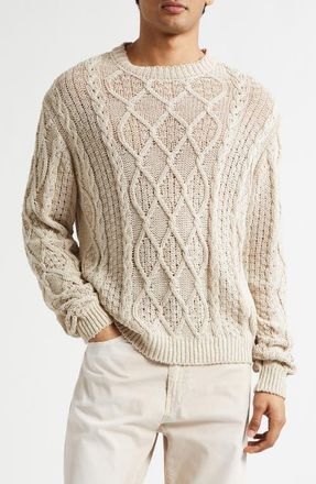 Stockholm Surfboard Club Aran Cable Knit Cotton & Linen Sweater in Beige at Nordstrom, Size X-Large