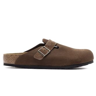 Birkenstock Boston BS Suede Leather Embossed Unisex Slippers Sandals - UK 5 - US 7 Women / 5 Men - EU 38 - Corduroy Dark Tea - Size:UK 5