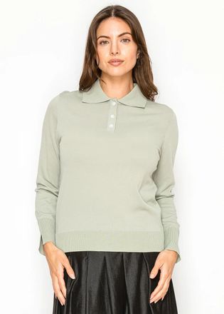 YAL New York Soft Sage Buttoned Collar Sweater
