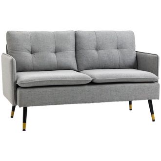 HOMCOM Two Seater Sofa for Living Room - Button Tufted Fabric Couch with Cushions - Grey | TJ Hughes Green