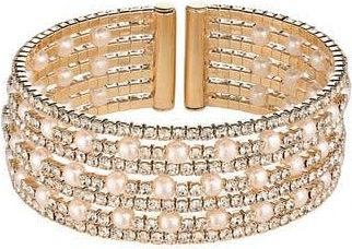 Cara Crystal & Faux Pearl Cuff Bracelet in Gold/Pink at Nordstrom Rack