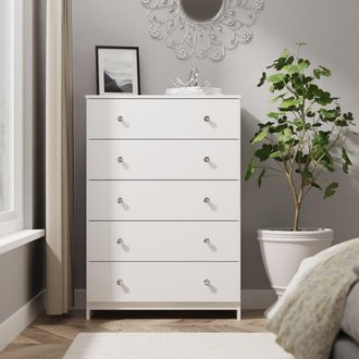 Lewis's Yarmouth 5 Drawer Chest in White & White Matt - Ready Assembled - Lewiss Home | TJ Hughes