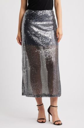 Ichi Ihprinca Sequin Skirt in Silver at Nordstrom, Size Xx-Large