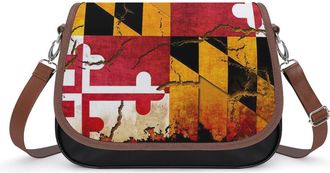 Generic Maryland Grunge Style Flag Crossbody Bag Womens Handbag PU Message Bags Shoulder Purse with Adjustable Strap