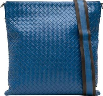 Bottega Veneta Pre-owned Cross Body Bags, female, Blue, Size: ONE SIZE Pre-owned Woven Nappa Crossbody Bag