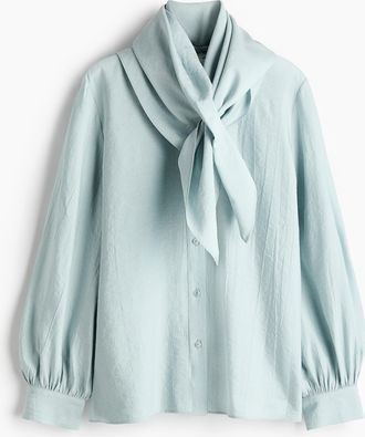 H&M Bluse mit Tuchdetail - Turquoise