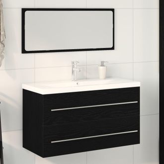 Berkfield Home Bathroom Sink Cabinet with Built-in Basin Black Oak Engineered Wood