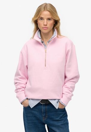 Superdry Sweatshirt SUPERDRY ESSENTIAL LOGO EMB HALF ZIP, Damen, Gr. XL, pink lady, Sweatware, Obermaterial: 80% Baumwolle, 20% Polyester, unifarben, loose fit