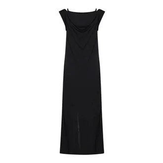 Bottega Veneta Kleedjes, Dames, Zwart, S, Su&egrave;de, Midi Jurk met Draping