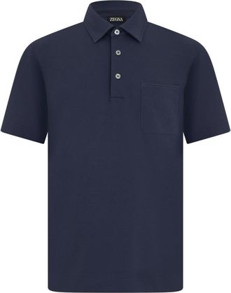 Ermenegildo Zegna Blue Solid Shirt Collar Polo