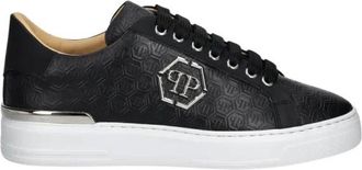 Philipp Plein Schoenen, Dames, Zwart, 36 EU, Leer, Nappa Lo-Top Monogram