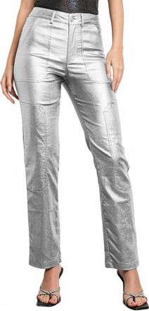 Kiwi Saint-Tropez Stretch Straight Metallic Pants In Grey