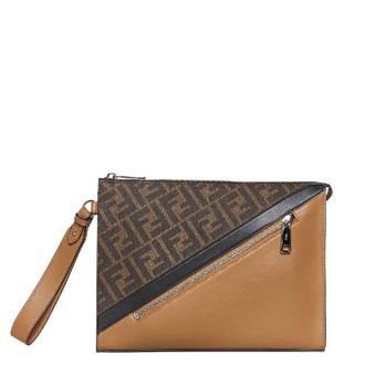 Fendi Diagonal FF Zip Clutch Purse
