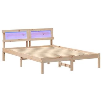 Berkfield Home with LED Strip Lights with Headboard Brown 140 x 190 cm Pine wood