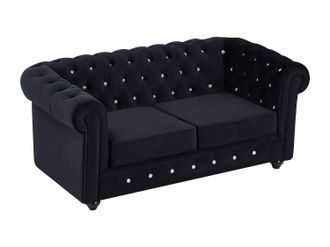 Vente-Unique Sof&aacute; de 2 plazas de terciopelo negro con botones de efecto cristal CHESTERFIELD