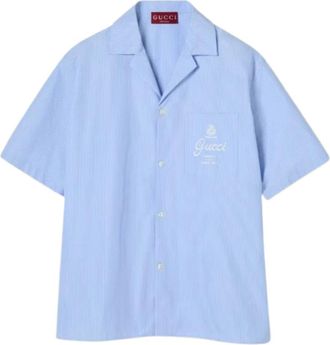 Gucci Geprint Zijden Overhemd - Heren - Korte mouwen Overhemden - Blauw - M - Overhemden