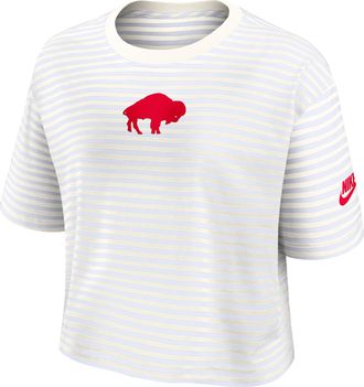 Nike Buffalo Bills Striped Nike Womens NFL Cropped T-Shirt in White | 048PEW9981V-MXN