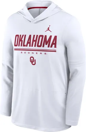 Nike Jordan Mens Oklahoma Sideline Jordan Brand Dri-FIT College Long-Sleeve Hooded Top in White | 0JB908DVOKN-594