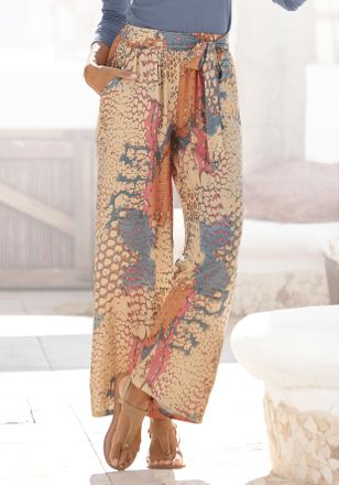 Buffalo Palazzohose BUFFALO, Damen, Gr. 34, N-Gr, bunt (orange, blau, bedruckt), Web, Obermaterial: 100% Viskose, bedruckt, figurumspielend lang, Hosen Palazz