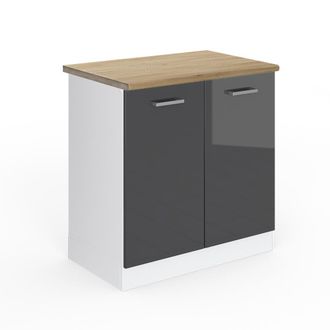 Vicco Armario Bajo Para Fregadero R-line, Antracita Alto Brillo, 80 Cm, Et Roble