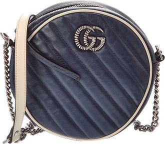 Gucci Blue Matelasse Diagonal Leather Mini Torchon Gg Marmont Round Crossbody (Authentic Pre-Loved)