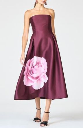 Sachin & Babi Shay Placed Floral Strapless Cocktail Midi Dress in Bordeaux Esperance at Nordstrom Rack, Size 14