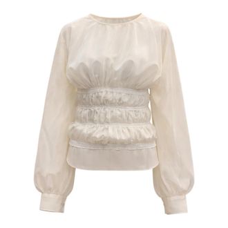 Souvenir Mussola Blouse met Gedrapeerd Detail aan de Voorkant - Dames - Blouses - Beige - M - Overhemden