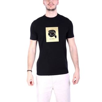 Karl Lagerfeld Tops, Heren, Zwart, M, Katoen, T-shirt met ronde hals