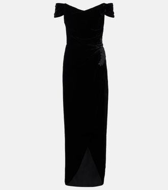 Costarellos Embellished off-shoulder velvet gown