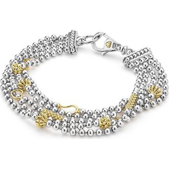 Lagos Two-Tone Caviar Five Strand Chain Bracelet in Silver at Nordstrom, Size 8