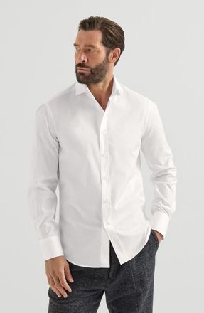 Brunello Cucinelli Twill shirt with spread collar in White at Nordstrom, Size Xxx-Large