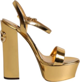 Dolce & Gabbana Womens Platform Heel Ankle Strap Sandals - Beige Leather - Size EU 36