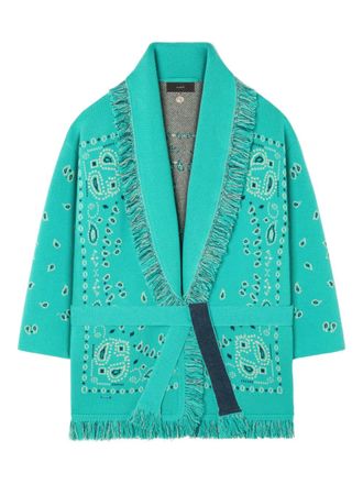 Alanui bandana jacquard fringe cardi-coat - women - Cashmere/Linen/Flax/Cotton - S - Blue