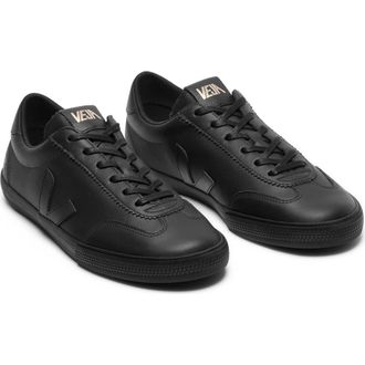 Veja Volley Leather Sneaker in Full Black at Nordstrom, Size 48