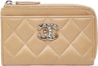 Chanel Pre-owned Wallets, female, Beige, Size: ONE SIZE Pre-owned Matelasse Leather Coin Card Case